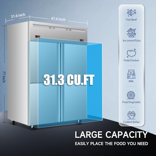 Image of DeepTide 48 inch W Commercial Refrigerator and Freezer Combo, Dual Temperature Zones Freezers /Refrigerator with Four-Door: 32Cu.Ft Stainless Steel Storage, Automatic Defrosting