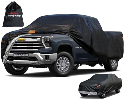 Image of Kayme Truck Cover Custom Fit Chevrolet Silverado 2500HD(1998-2006) Extended Cab SB. Full Exterior Heavy Duty Outdoor Pickup Truck Car Cover Waterproof All Weather.Car Tarp Wind Sun Dust Protection.