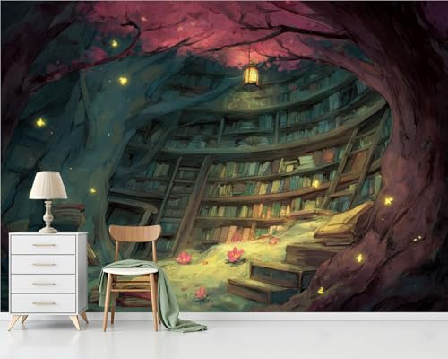 Peel and Stick Wallpaper Secret Hollow Tree Library Mossy Floor