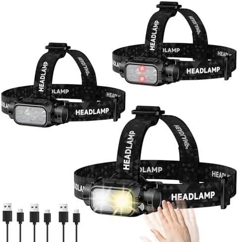 Rechargeable Headlamp for Adults & Hiking, 3 Pack Lightweight & W...