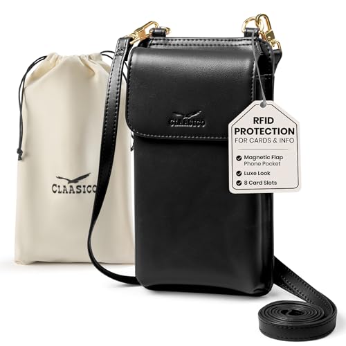 Claasico Womens Crossbody Wallet & Phone Case | iPhone/Samsung/LG Magnet Cell Pouch & Handbag, Black