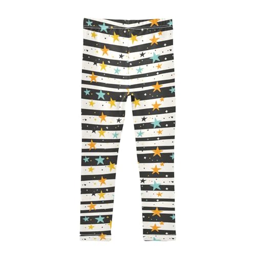 ZZKKO Girls Leggings Yellow Blue Star Black Stripe Toddler Girls Clothes Toddler Comfortable Bottoms Girl Leggings 3T-10Y2