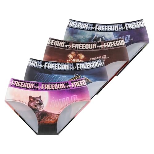 FREEGUN Culotte Fille Wild Animals, Culottes et Slips Enfant, Confortable et Doux (Lot de 4), Noir...