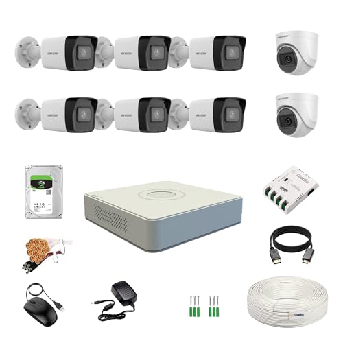 Image of HIKVISION 2MP 1080P 8 Channel DVR, 2MP 2 Dome & 6 Bullet Cameras [Night Vision + EXIR Technology + Motion Detection + HDTVI] + 1 TB HDD + 8CH SMPS + CCTV Cable + BNC /DC