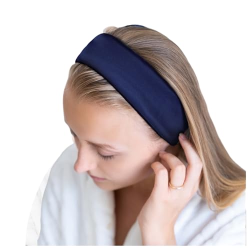 Celestial Silk Spa Headband 100% Mulberry Silk Adjustable Facial Headband for Women - Use for Washing Face, Skincare, Makeup – Silk Beauty Hairband Perfect for Thick or Curly Hair (Navy Blue)
