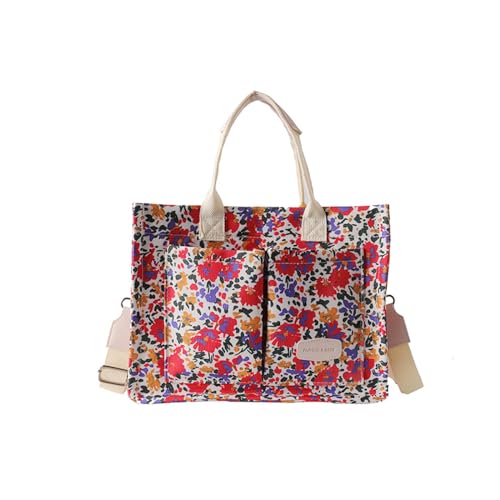 Image of Cherry Tote Bag for Women Canvas Patched Purse Cute Shoulder Bag Multi-Pocket Satchel Handbag for work travel