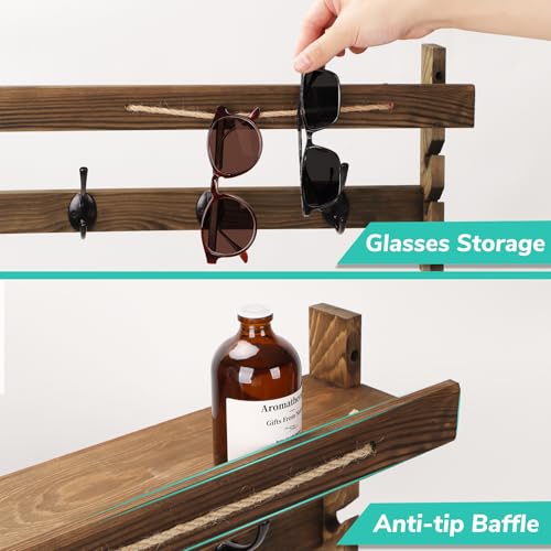 Image of AMBIRD Wall Hooks with Shelf 28.9inch Entryway Wall Hanging Shelf, Wood Coat Hooks, Coat Rack Wall Mount Rack with 5 Dual Hooks, Glasses Organizer and Hat Organizer
