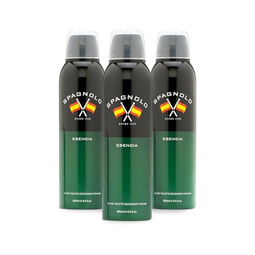 SPAGNOLO - Esencia Pack de 3 x 200 ml, Desodorante Hombre Spray, Desodorante para Todo Tipo de Piel, Protección de Larga DuraciónDeodorant Hombre, Fragancia Fougère Amaderada