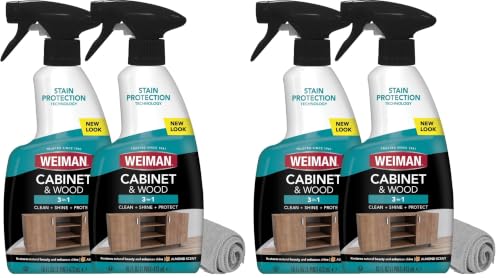 Image of Weiman Cabinet and Wood Cleaner, Shine, Clean and Protect Spray - For Wood Cabinets, Furniture, Tables, Baseboards, Trim and more, 16 oz, 4 PACK with MicroFiber Towel