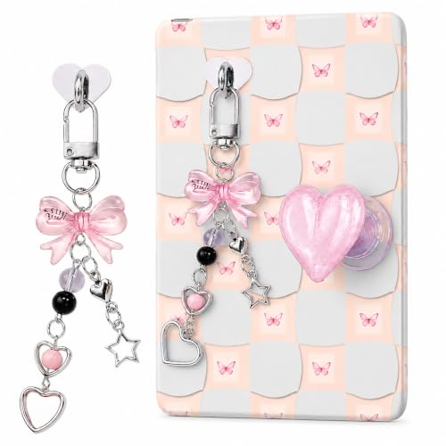 Cute Charm Set with Dust Plug Type C/USB C &Heart Grip Holder for Kindle, E-Reader Charm Chain Accessories Compatible with Paperwhite 11/12 Generation, Bling Keychains with Hook (pink)