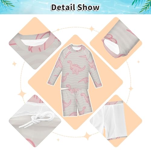 Conjunto de natación infantil para playa y piscina diseño dinosaurio rosa 4