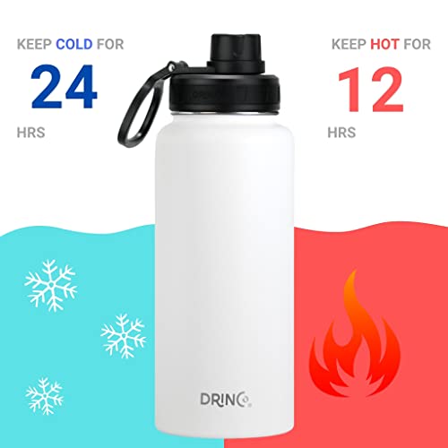 Image of Drinco Stainless Steel Water Bottle Spout Lid Vacuum Insulated Double Wall Water Bottle Wide Mouth Leak Proof Keep Cold Sport Camping Hiking (32oz Artic White)