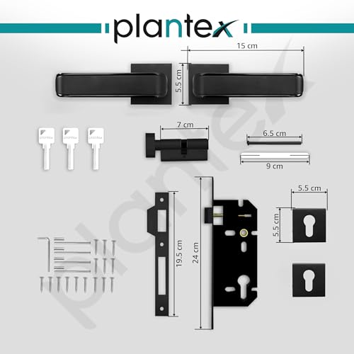 Image of Plantex Mortise Door Lock for Home /Triple Security Main Door Lock Set with 3 Years of Warranty /Mortise Lock for Door with Brass Lock Body & Cylinder(7112 - DC-Black & Z-Black)