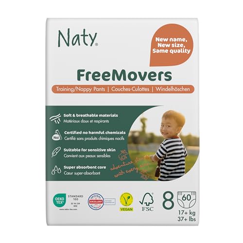 Naty Pañales Bebé Pants - Pañales braguita hipoalergénicos y sin productos químicos, absorbentes y ecológicos para niños y niñas (Talla 8-60 unidades)