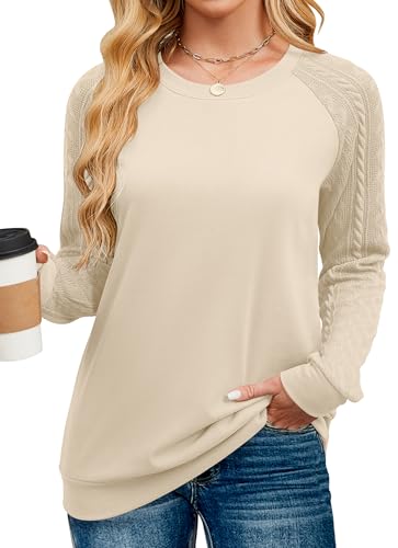 Sweatshirts for Women Crewneck Cable Knit Long Sleeve Sweaters Lightweight Loose Tops 2025