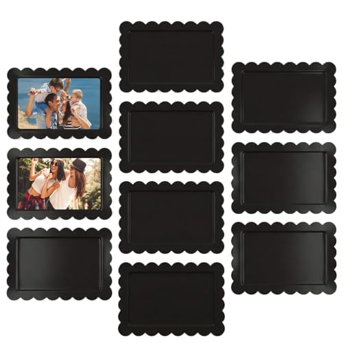 Hoxfly Foto Iman Nevera, 10 Piezas 4 X 6 Marcos de Fotos Magnéticos, Imanes Personalizados Nevera con Borde Ondulado para Refrigerador, Instax Mini Papel Fotografico, Foto, Postal, Negro