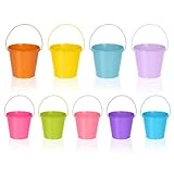 ALEXPRE 9 Pack Small Metal Buckets with Handles,40 fl oz Capacity Party Bucket for Organizing & Decorating,Colorful Ice Buckets for Party and Classroom（Multi-Colored, 5.3' Top）