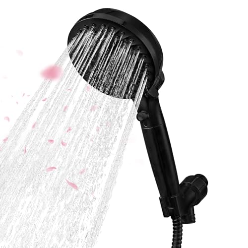 New Waterfall Shower Head with Handheld, Without Hose, High Pressure 7 Spray Mode Showerhead, Built-in Pause Mode & Non-Clogging Nozzles High Flow, Hand Shower 1.80 GPM, Black
