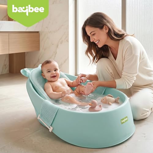 Image of Baybee Whale Baby Bath tub for 0 to 5 Years | Baby Bath Tub for Kids with Soft Mesh Cushion Support & Easy Drains | Bather & Bathtub for Newborn Boys Girls | Mini Swimming Pool for Babies (Green)