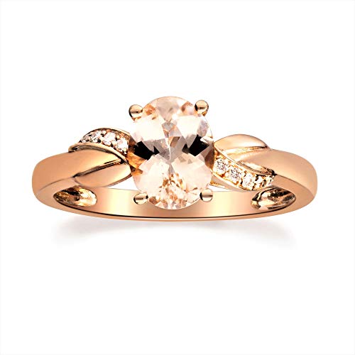 Gin and Grace 10K Rose Gold Genuine Morganite Ring with Diamonds for women | Ethically, authentically & organically sourced (Oval-cut) shaped Morganite hand-crafted jewelry for her | Morganite Ring for women