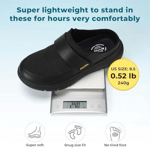 Image of FitVille Wide Slippers for Men Slip-On Wide Mens Mules Clogs for Swollen Feet Adjustable Indoors Lightweight Walking Shoes