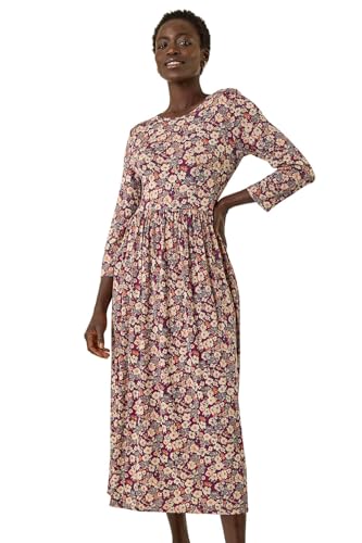 Roman Originals Maxi Dress with Pockets for Women UK Ladies Stretchy Jersey Midi Elasticated Gathered High Waist Skater Swing Fit Flare Office Work Smart Casual Boho - Stone - Size 20