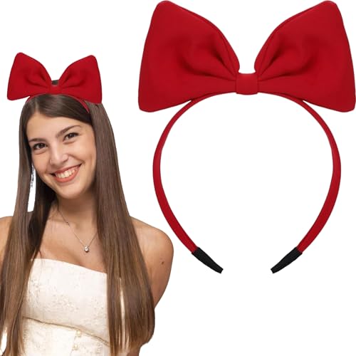 Luhaomisky 1Pc Red Fashion Cute Bow Headband Bowknot Hair Hoops Bands Headpiece Hairband for Women and Grils, Christmas Birthday Party Decorations Accessories Easy to Wear,Headbands Hair Accessories