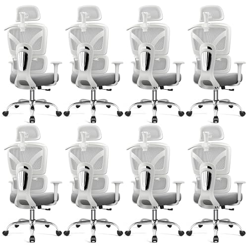 Image of Ergonomic Desk Chair, Breathable Mesh Office Chair for Long Hours, 8 Pack | Adjustable Lumbar Support for Back Pain Relief, 4.33'' Thick Foam Cushion, 3D Headrest, Computer Chair for Home Office, Gray