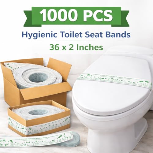 Image of Sevenhills 1000 PCS Disposable Hygienic Toilet Seat Bands - 36x2 Inches | Hotel Accessories for Guest House, Hospital, Travel Kits & Bathroom Sanitation | Printed Cleaned Message | Bulk Pack