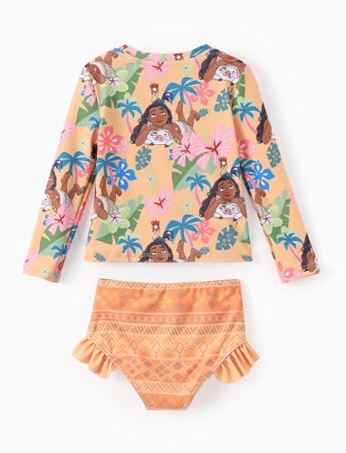 Image of Disney Frozen Elsa Stitch Marvel Toddler Girl Two Piece Long Sleeve UPF50+ Swimsuit Rashguard Sets Bathing Suit