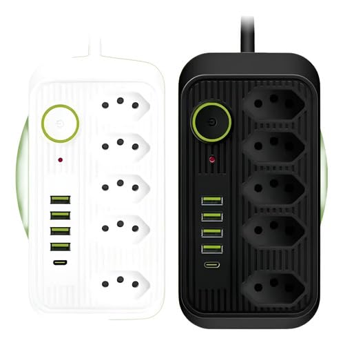 Extensão Filtro de Linha 5 Tomadas Bivolt com 4 USB + 1 USB Tipo-C, 2500W, 10A, Régua de