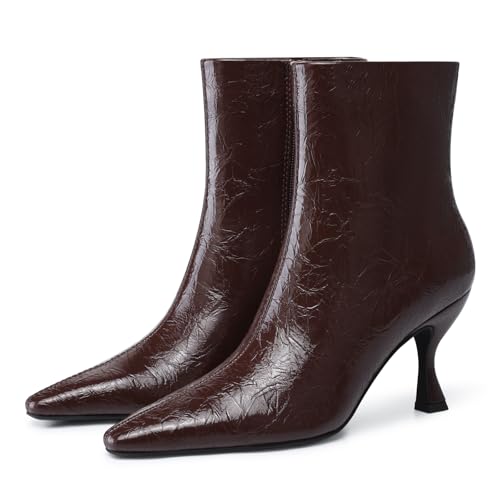 Womens Kitten Heel Booties: 3.5 In High Heel, Pointed Toe Sexy Ankle Boots, Fall Trendy Side Zipper Short Boots for Formal, Night, Party, Everyday
