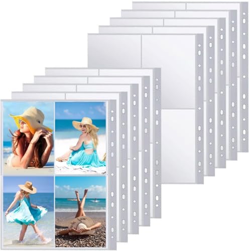 50Sheet A4 Photo Sleeves 4x6 Inch 400 Pockets Photo Sleeves for A4 2/3/4 Ring Binder - Clear Album Refill Pages Double-Sided 4-Pocket 105x154mm Photo Page Protector for Cards, Postcards & Photos​​