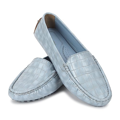YOHO Bliss Comfortable Slip On Semi Casual Loafer for Women | Stylish Fashion Moccasins Range | Cushioned Footbed Finish | Flexible | Style & All-Purpose | Formal Office Wear Shoe Light Blue Deal