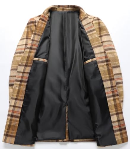 FTIMILD Mens Wool Blend Plaid Coat Warm Winter Trench Coat with Soft Scarf Single Breasted Overcoat3