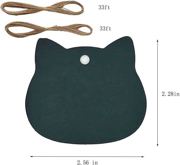 100pcs Black Cat Shaped Premium Gift Tags, Double-Sided Available Kraft Paper Price Tags with 2 Rolls Natural Jute Twine,Gift Box Pendant Blank Tags for Wedding，Thanksgiving and Party image 2