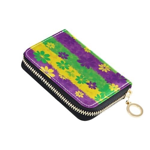 Cute Card Holder Wallets RFID Blocking Womens Wallet Leather Zip Around Mens Wallet with Coin Pocket Colorful Floral Green Purple Yellow