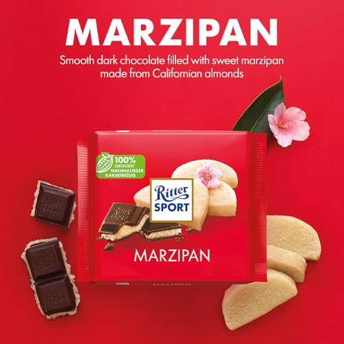 Image of Ritter Sport Marzipan Dark Chocolate 100g, Ritter Sport Chocolates in Colorful Variety, Product of Germany, Dark Chocolate with Marzipan Filling | Nutritious and Nutty Crunch