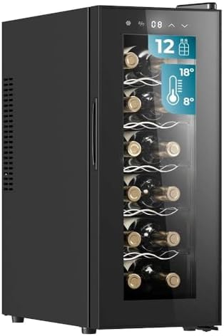 Cecotec Bolero GrandSommelier 1250 CoolCrystal Wine Cellar for 12 Bottles, Thermoelectric Cooling, Quiet with 35 dB, Adjustable Temperature 8-18ºC, Touch Panel and Interior LED Light.
