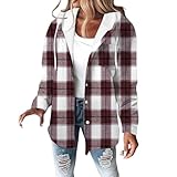 Design: Capuche, manches longues, à carreaux, boutons, doublure polaire, sweat d'hiver chaud, veste à carreaux décontractée