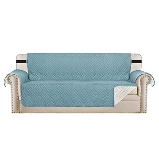 H.VERSAILTEX Reversible Sofa Slipcover Furniture Protector Water Resistant 2 Inch Wide Elastic Straps Sofa Cover Couch Covers Pets Kids Fit Sitting Width Up to 66" (Sofa, Stone Blue/Beige)