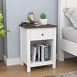 ChooChoo Nightstand Bedroom, Side Table with 1-Drawer Storage Cabinet, Wooden End Table Bedside Table, White