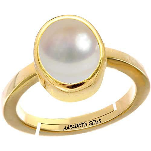 White 7.25 Ratti Panchdhatu Natural Pearl/Moti Gemstone Gold Plated Ring for Men and Women-image-29