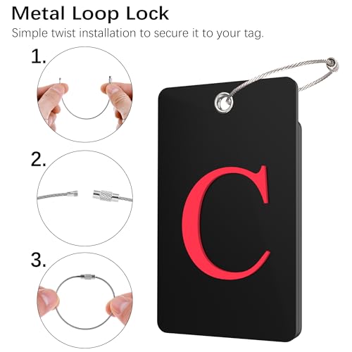 Gostwo 2 Pack Luggage Tags for Suitcases, 26 Initial Letter Travel Luggage Baggage Identification Labels ID Tag Fully Bendable Tags with Stainless Steel Loop (Black) (Letter C) - Thumbnail 3