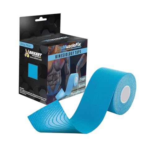 MuscleFix Athletic Sports Kinesiology Tape | Tape for Injury, Muscle Support, Pain Relief, Joint Support and Physiotherapy (5 m * 5 cm) (Blue)