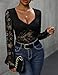 Everbellus Women's Sexy Long Sleeve Bodysuit Sweetheart V Neck Body Suits Lace Blouse Tops Date Night Clubwear Black XLarge