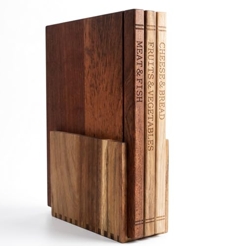 Set di 3 Taglieri a Forma di Libro per Cucina, 33×25,5×2 cm, Taglieri in Acacia con Supporto, Etichettati per Carne & Pesce, Frutta & Verdura, Regalo di Inaugurazione Casa