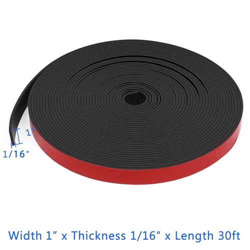 Image of WochiTV Adhesive Solid Rubber Strips, 1 inch Wide x 1 /16 inch Thick x 360 inch Long Self Stick Black Neoprene Rubber Rolls Perfect for DIY Insulation Cushion Gasket, Sealing, Liner, Weather Striping