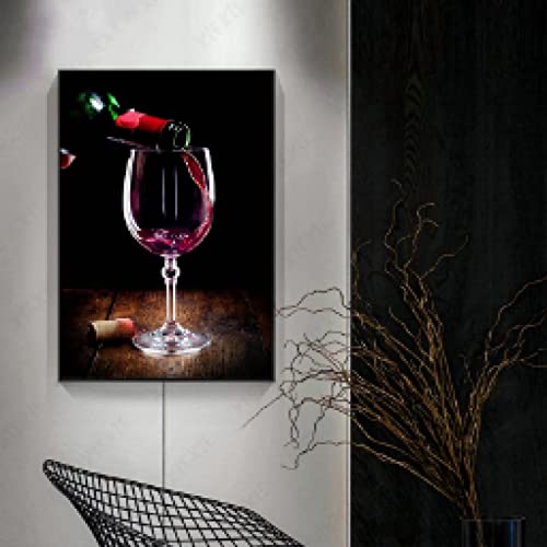 Toile vin rouge et bouteille art mural moderne pour deco restaurant