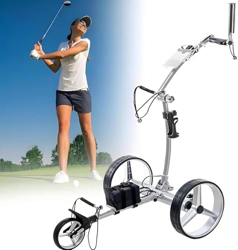 BJSYM 3 Wheels Electric G-olf Push Cart with Remote Control, Super Compact and Lightweight Electric G-olf Trolley, Foldable and Can Be Put Into The Trunk, Suitable for All Terrains